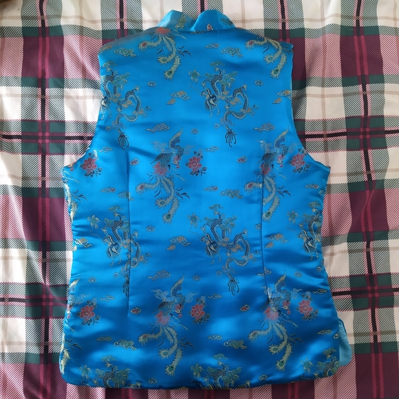 NWOT Chinese Asian Traditional Blue Satin Vest - Picture 3 of 5